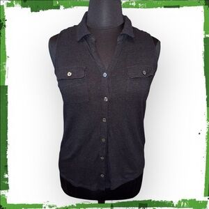 TALBOTS Collared Linen Tunic Blouse - Plus 1X Black